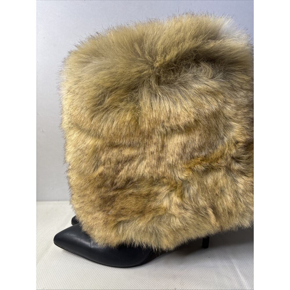 Cape Robbin CHIOE-2 Faux Fur Boots Black Pointed Toe Stiletto High Heel 10 - Picture 2 of 8